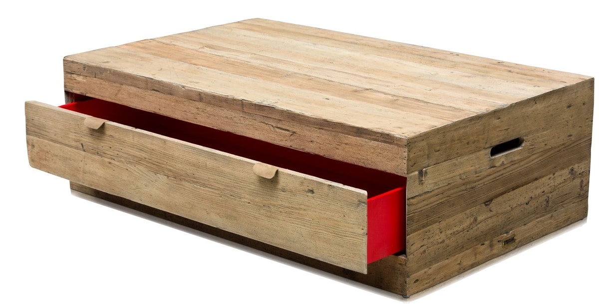 Landhausstil Couchtisch mit Schublade Naturfarben 130 x 80 x H. 40 cm - Wohnzimmermöbel im Landhausstil