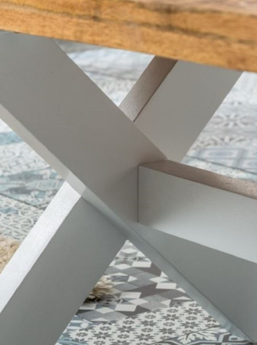 Landhausstil Couchtisch Naturfarben / Weiß 110 x 60 x H. 45 cm - Handgefertigter Massivholz Wohnzimmertisch - Wohnzimmer Möbel im Landhausstil