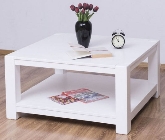Landhausstil Couchtisch Weiß 90 x 90 x H. 45 cm - Massivholz Wohnzimmertisch - Möbel im Landhausstil