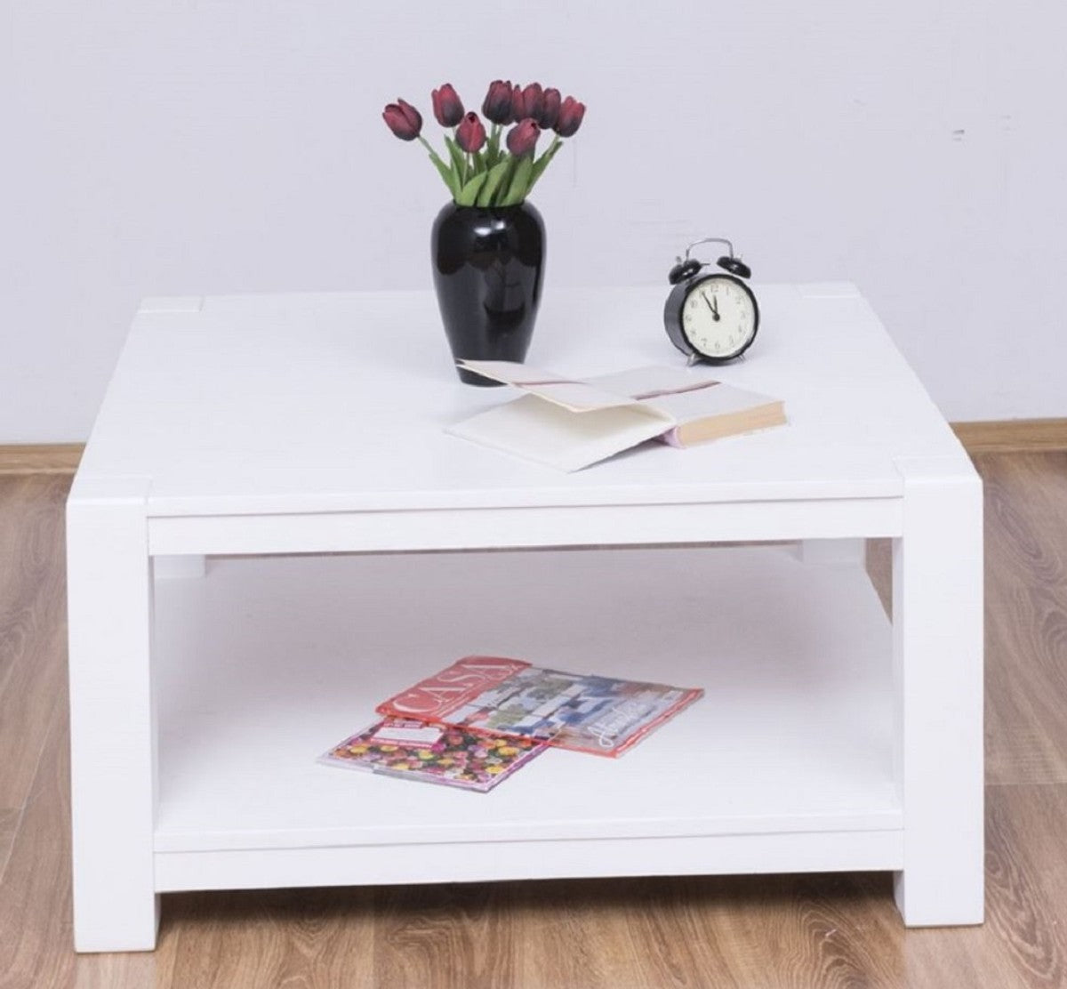 Landhausstil Couchtisch Weiß 90 x 90 x H. 45 cm - Massivholz Wohnzimmertisch - Möbel im Landhausstil