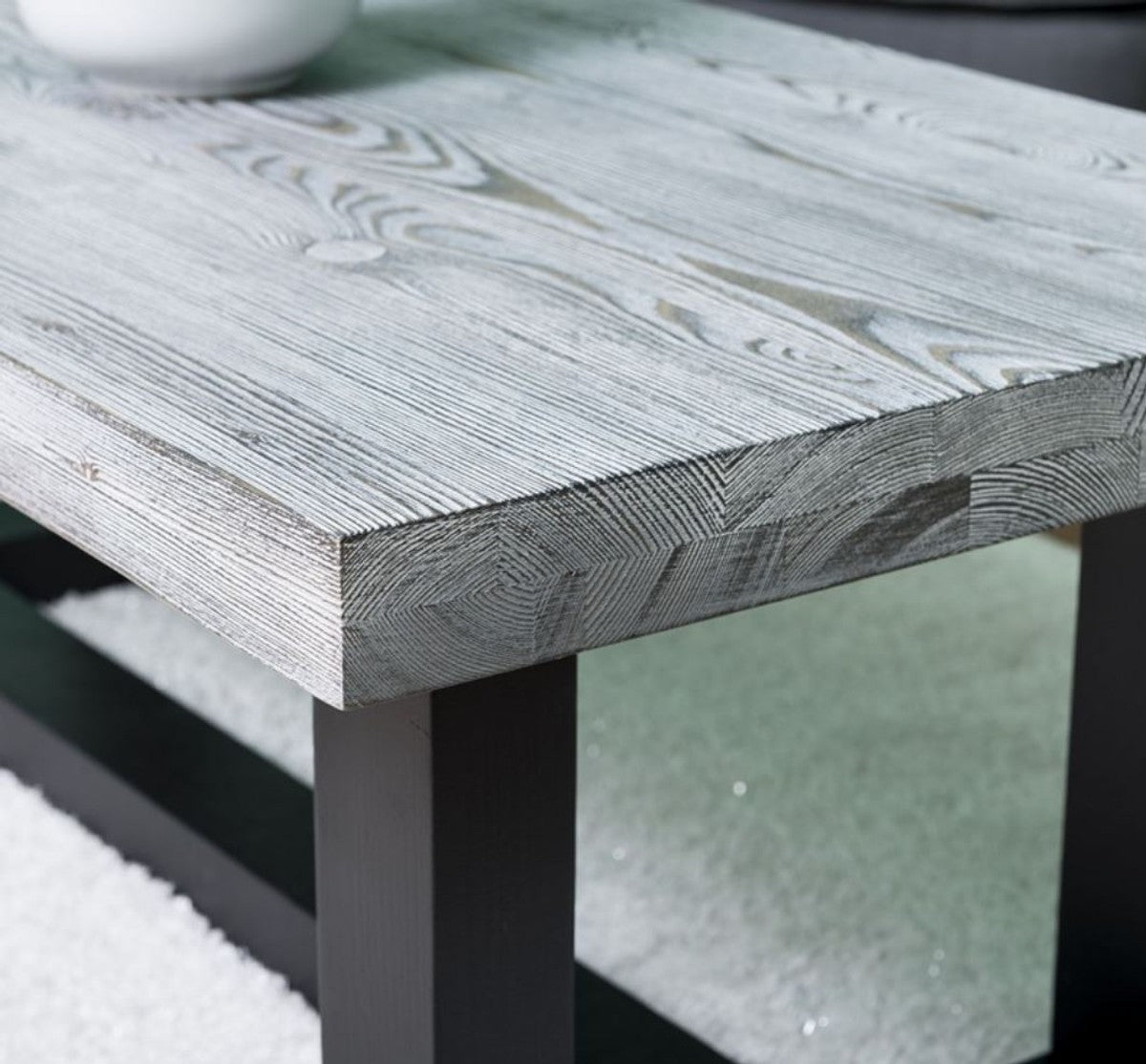 Landhausstil Couchtisch Grau / Schwarz 120 x 60 x H. 45 cm - Massivholz Wohnzimmertisch - Wohnzimmermöbel im Landhausstil