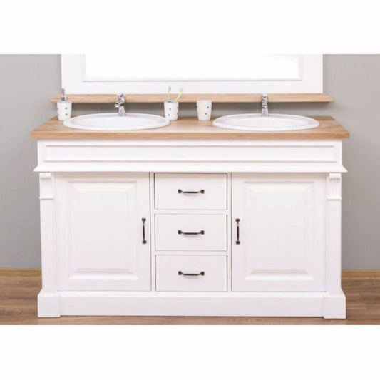 Landhausstil Doppel Waschbeckenschrank Weiß / Naturfarben 150 cm