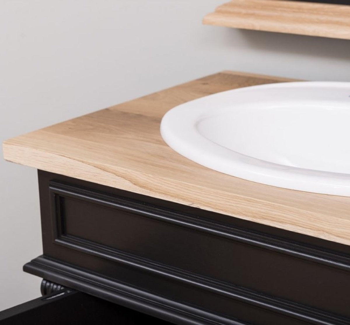 Landhausstil Badezimmer Set Schwarz / Naturfarben - 1 Doppelwaschtisch & 1 Wandspiegel - Massivholz Badezimmermöbel im Landhausstil