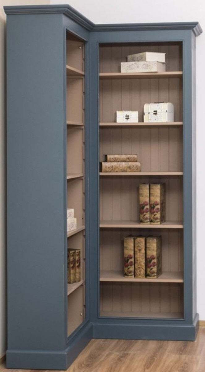 Landhausstil Eckschrank Blau / Beige 102 x 102 x H. 210 cm - Massivholz Bücherschrank - Landhausstil Wohnzimmer Möbel