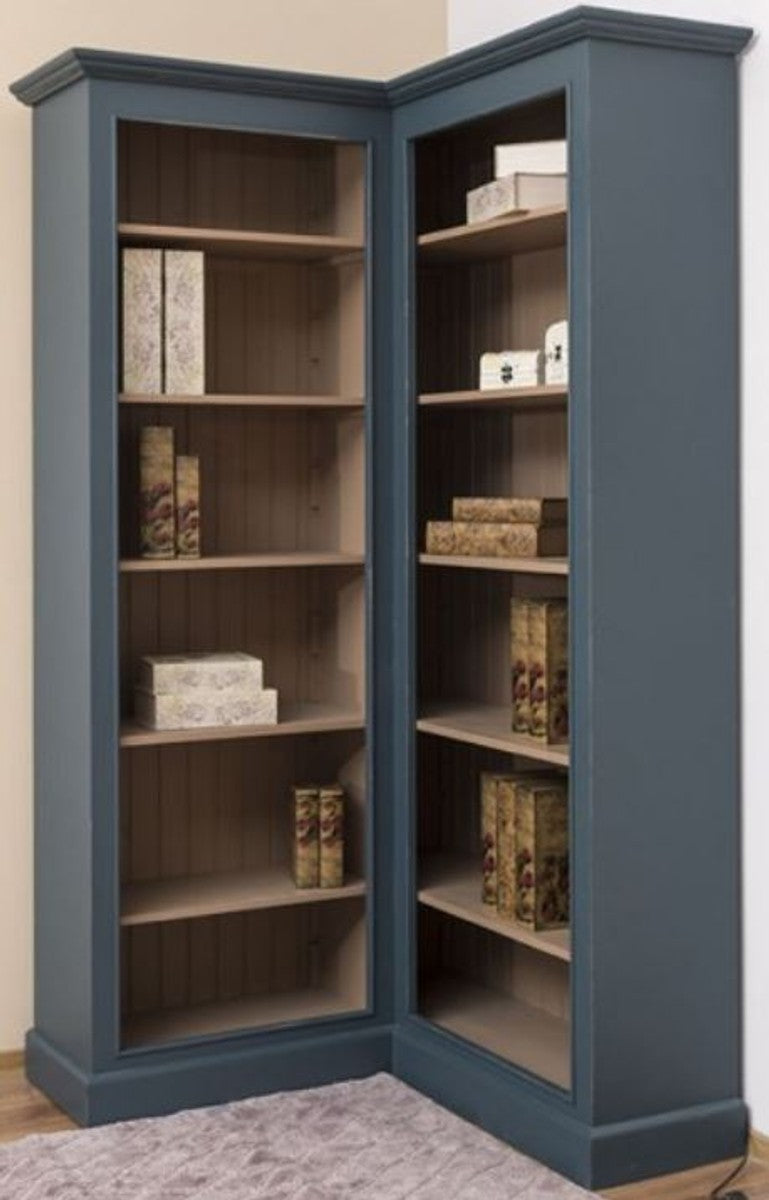 Landhausstil Eckschrank Blau / Beige 102 x 102 x H. 210 cm - Massivholz Bücherschrank - Landhausstil Wohnzimmer Möbel