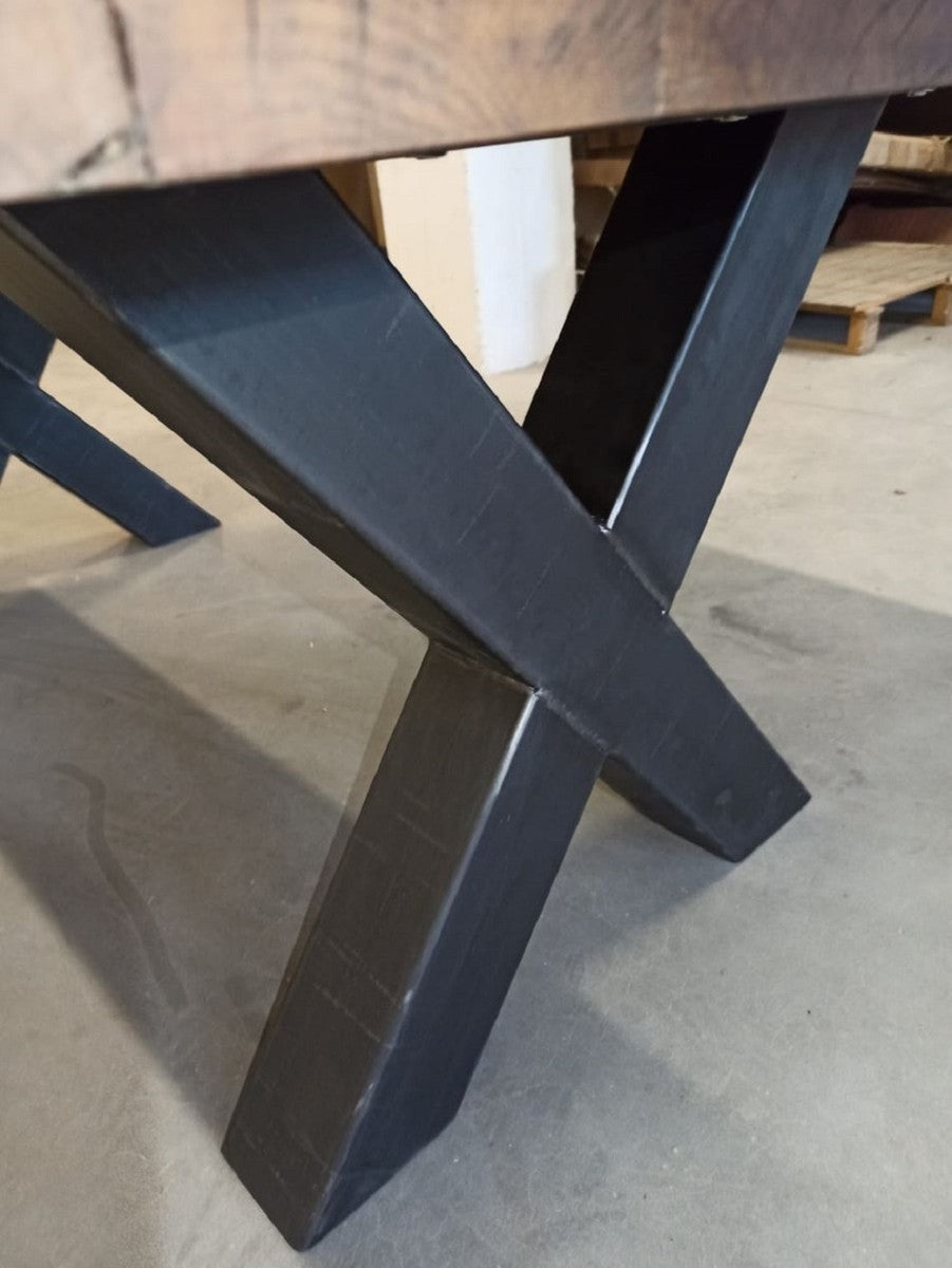 Landhausstil Esstisch mit Glasplatte Braun / Schwarz 200 cm - Rustikale Esszimmer Möbel