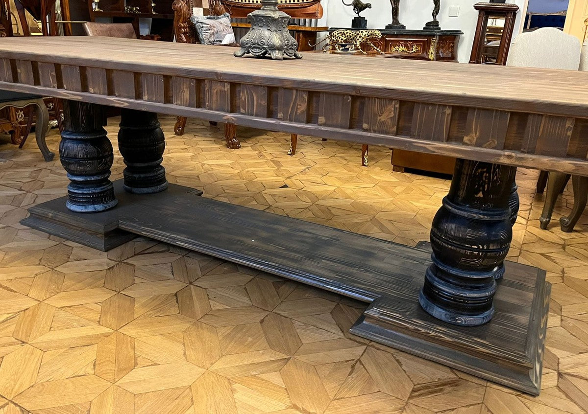 Landhausstil Esstisch Antik Braun 300 x 110 x H. 78 cm - Rustikaler Massivholz Küchentisch - Rustikale Massivholz Esszimmer Möbel - Landhausstil Esszimmer Möbel