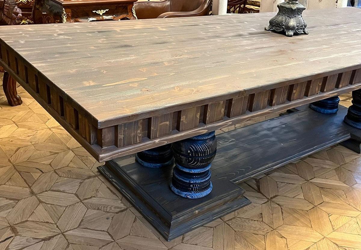 Landhausstil Esstisch Antik Braun 300 x 110 x H. 78 cm - Rustikaler Massivholz Küchentisch - Rustikale Massivholz Esszimmer Möbel - Landhausstil Esszimmer Möbel