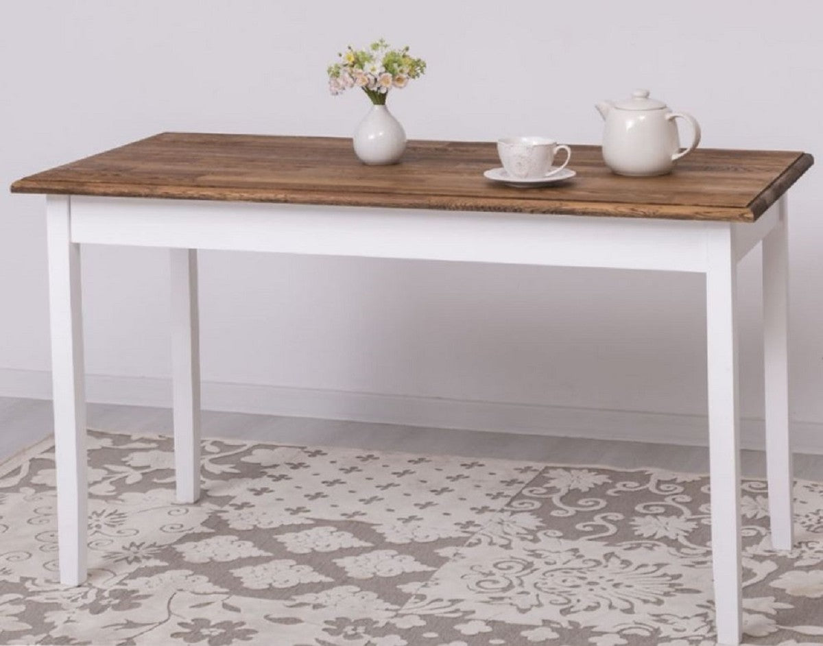 Landhausstil Esstisch Dunkelbraun / Weiß 140 x 70 x H. 78 cm - Massivholz Küchentisch - Landhausstil Esszimmer Möbel
