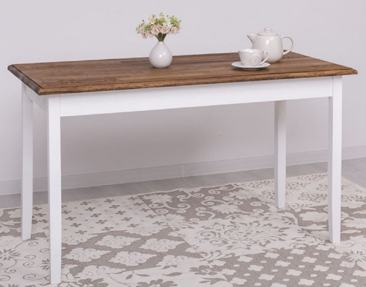 Landhausstil Esstisch Dunkelbraun / Weiß 140 x 70 x H. 78 cm - Massivholz Küchentisch - Landhausstil Esszimmer Möbel