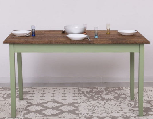 Landhausstil Esstisch Dunkelbraun / Grün 140 x 70 x H. 78 cm - Massivholz Küchentisch - Landhausstil Esszimmer Möbel