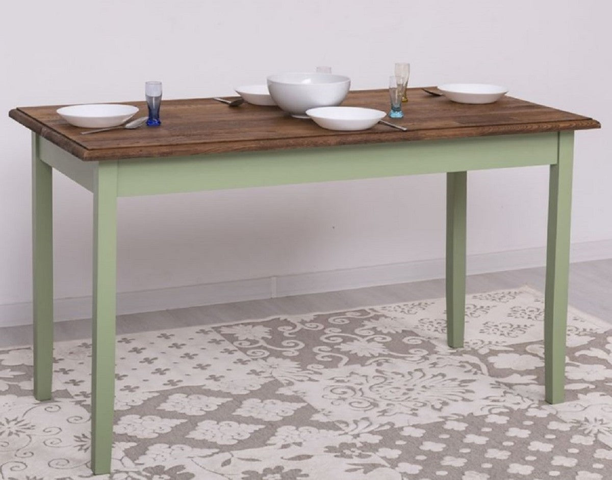 Landhausstil Esstisch Dunkelbraun / Grün 140 x 70 x H. 78 cm - Massivholz Küchentisch - Landhausstil Esszimmer Möbel