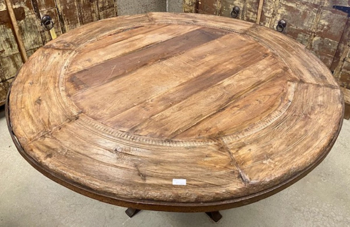 Industrie Stil Esstisch Naturfarben / Braun Ø 140 x H. 79 cm - Runder Industrial Design Küchentisch mit rustikaler Tischplatte - Esszimmer Möbel - Industrie Stil Möbel