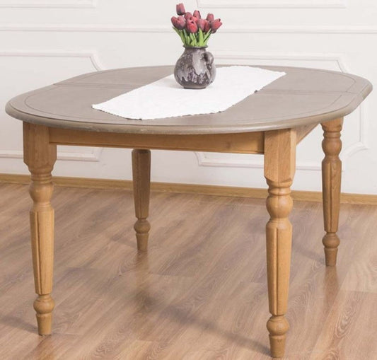 Landhausstil Esstisch Grau / Hellbraun 160 x 120 x H. 78 cm - Ovaler massivholz Küchentisch mit Eichenholz Tischplatte