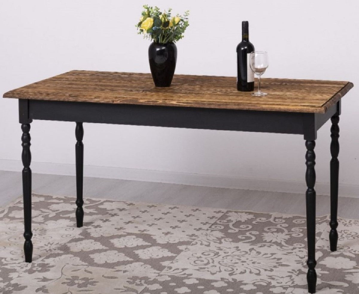 Landhausstil Esstisch Dunkelbraun / Schwarz 140 x 70 x H. 78 cm - Massivholz Küchentisch - Landhausstil Esszimmer Möbel