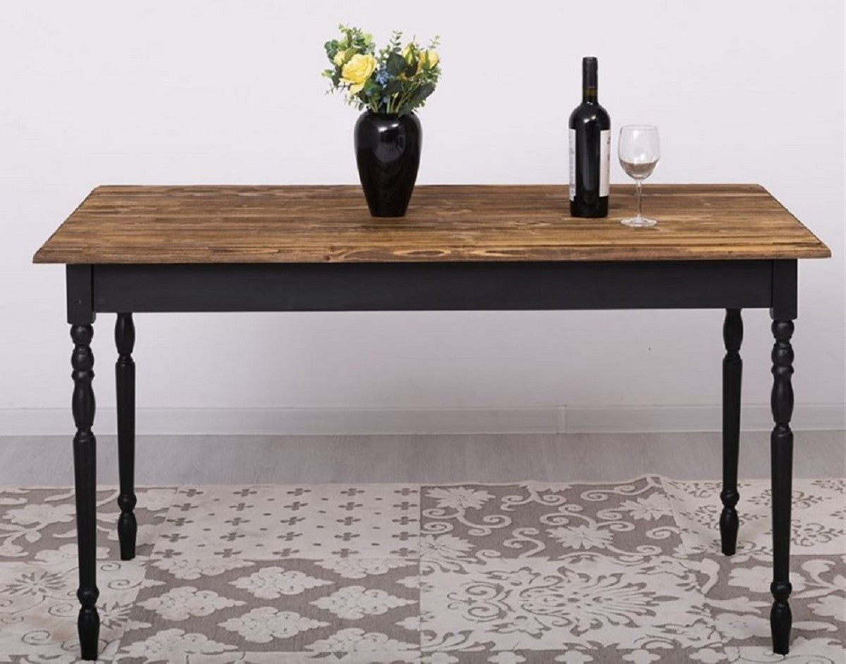 Landhausstil Esstisch Dunkelbraun / Schwarz 140 x 70 x H. 78 cm - Massivholz Küchentisch - Landhausstil Esszimmer Möbel