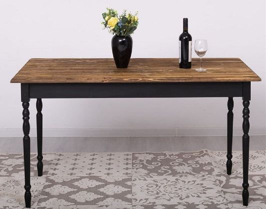 Landhausstil Esstisch Dunkelbraun / Schwarz 140 x 70 x H. 78 cm - Massivholz Küchentisch - Landhausstil Esszimmer Möbel