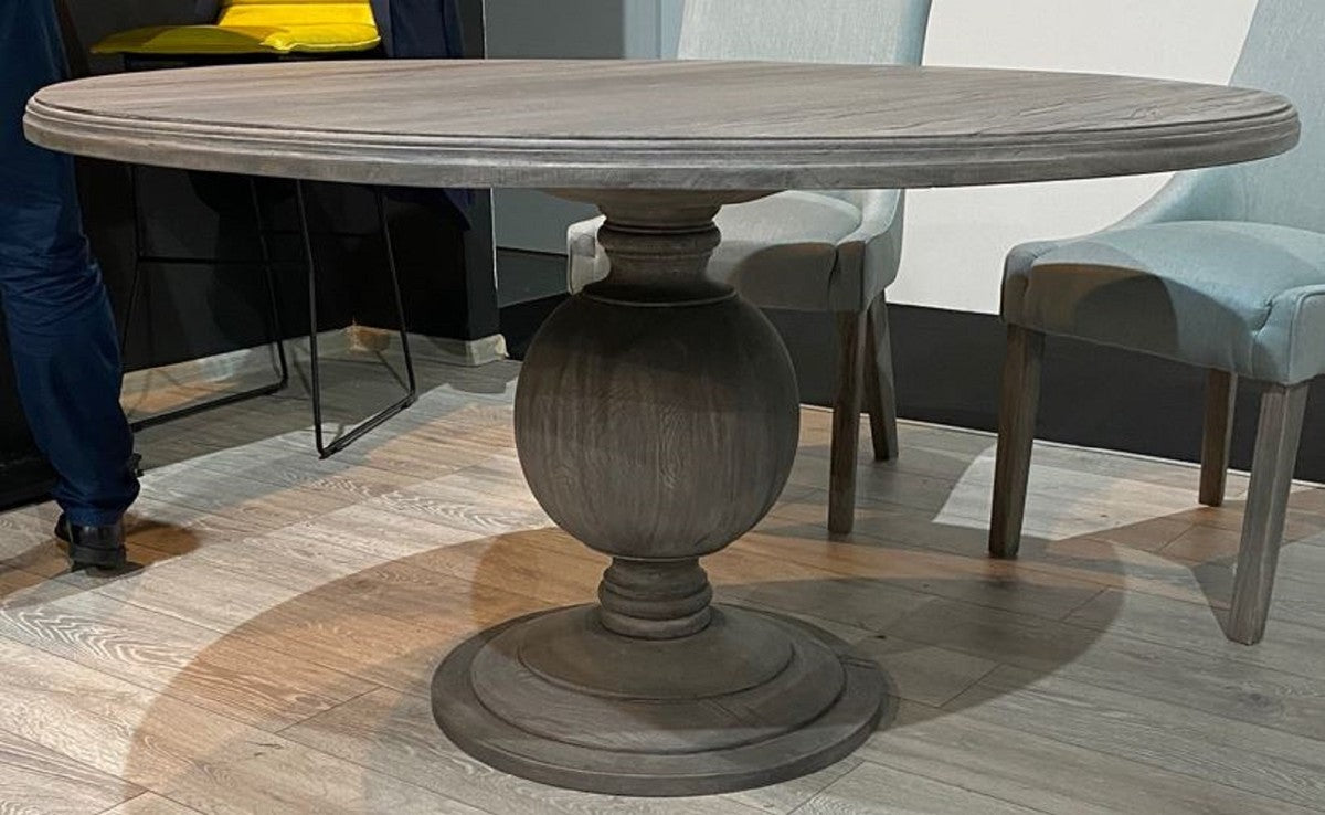 Landhausstil Esstisch Grau Ø 140 x H. 77 cm - Rustikaler Massivholz Küchentisch - Rustikale Massivholz Esszimmer Möbel - Landhausstil Esszimmer Möbel