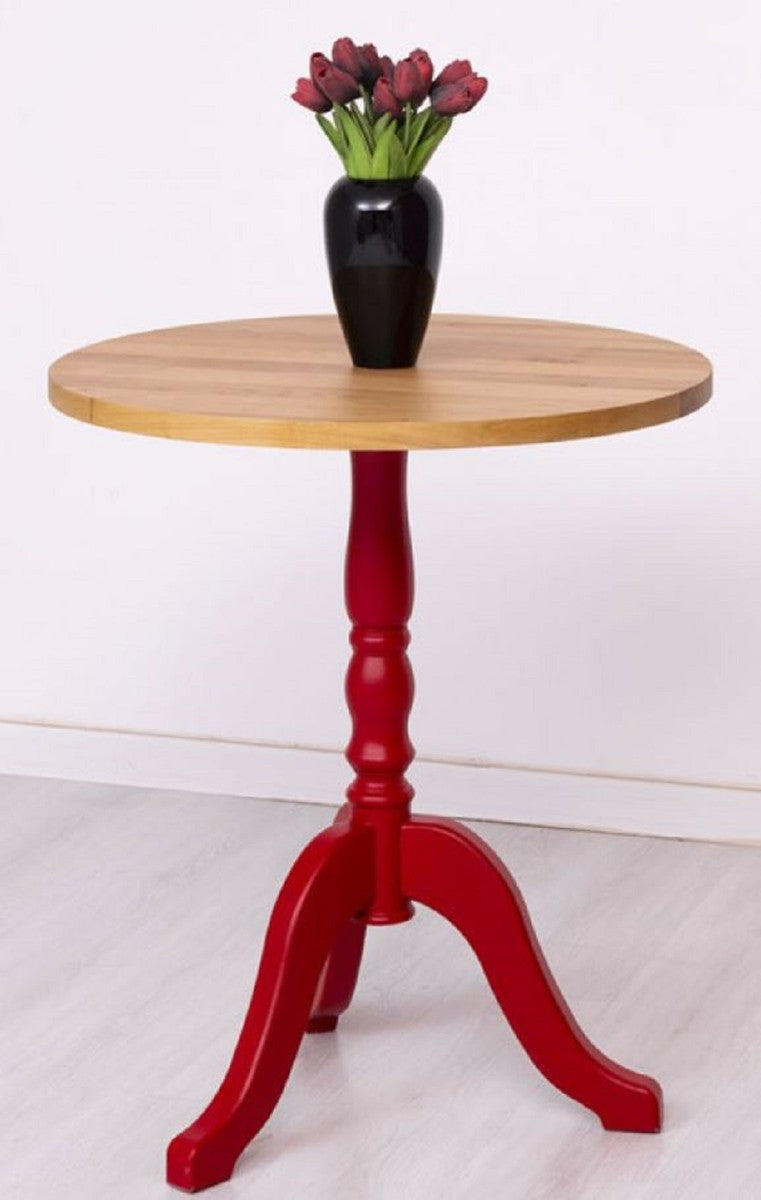 Landhausstil Esstisch Naturfarben / Rot Ø 70 x H. 78 cm - Runder Massivholz Küchentisch - Esszimmer Möbel im Landhausstil - Massivholz Esszimmer Möbel - Landhausstil Möbel