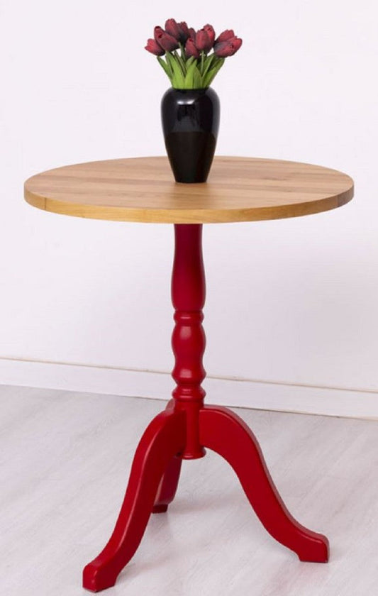 Landhausstil Esstisch Naturfarben / Rot Ø 70 x H. 78 cm - Runder Massivholz Küchentisch - Esszimmer Möbel im Landhausstil - Massivholz Esszimmer Möbel - Landhausstil Möbel