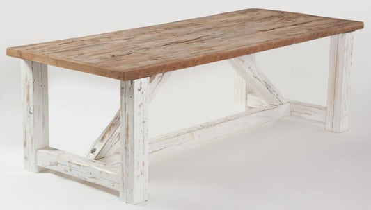 Landhausstil Esstisch Naturfarben / Weiß - Verschiedene Größen - Rechteckiger Rustikaler Massivholz Küchentisch - Landhausstil Esszimmer Möbel - Rustikale Esszimmer Möbel