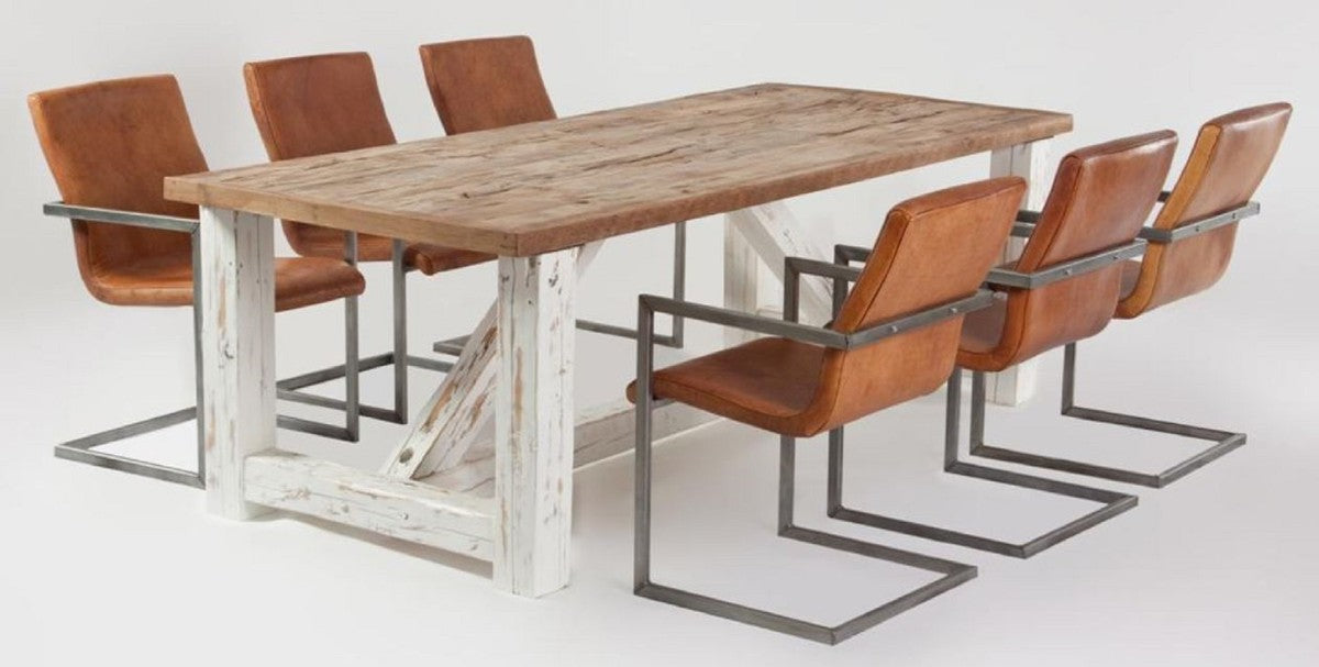 Landhausstil Esstisch Naturfarben / Weiß - Verschiedene Größen - Rechteckiger Rustikaler Massivholz Küchentisch - Landhausstil Esszimmer Möbel - Rustikale Esszimmer Möbel