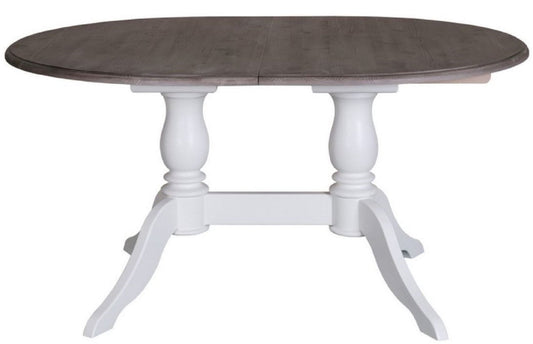 Landhausstil Esstisch Weiß / Braun 160-230 x 120 x H. 78 cm - Ovaler ausziehbarer Massivholz Küchentisch im Landhausstil