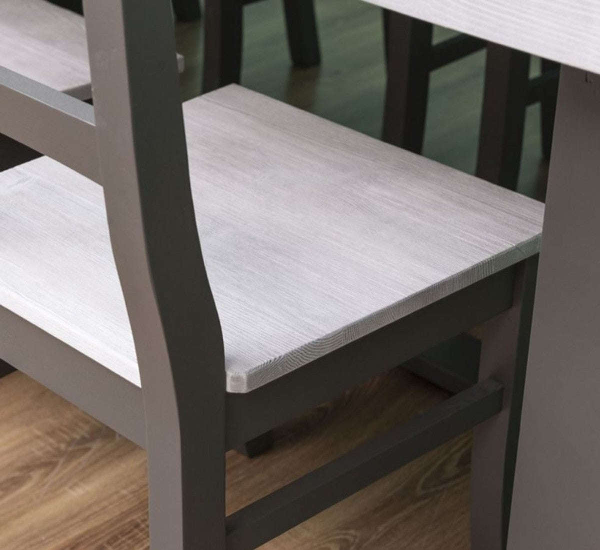 Landhausstil Esszimmer Möbel Set Hellgrau / Grau - 1 Esstisch & 6 Esszimmerstühle - Massivholz Esszimmer Möbel - Landhausstil Möbel