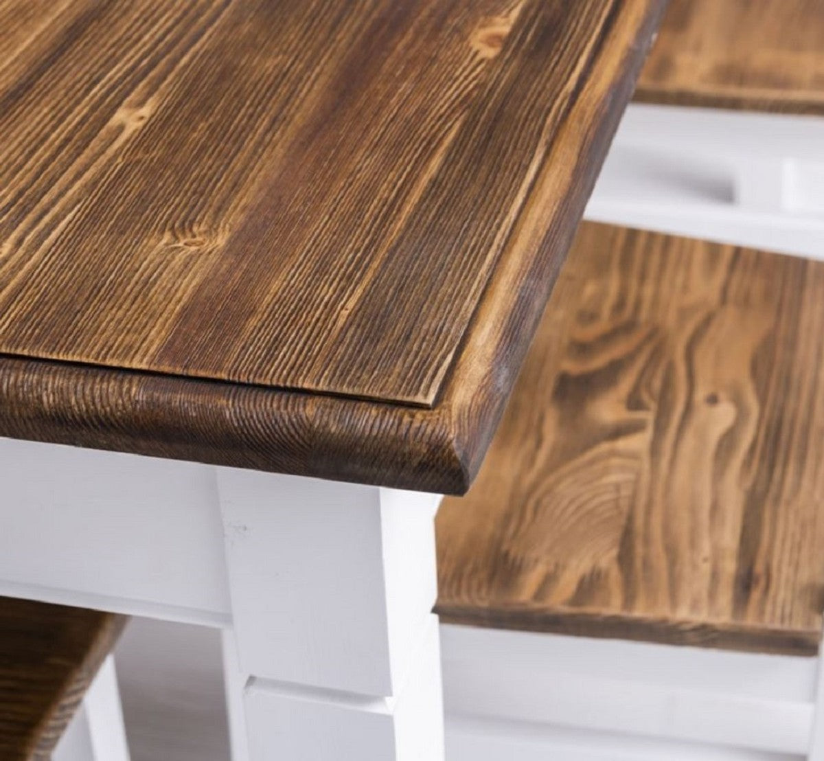 Landhausstil Esszimmer Möbel Set Weiß / Braun - 1 Landhausstil Esstisch & 6 Landhausstil Esszimmerstühle - Massivholz Esszimmer Möbel - Landhausstil Esszimmer Möbel