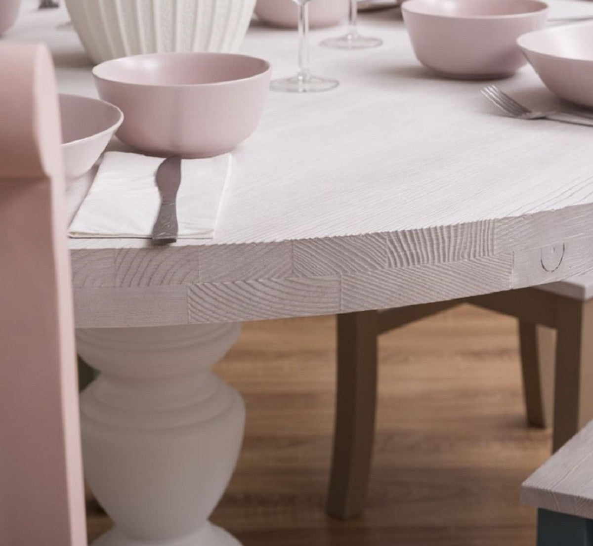 Landhausstil Esszimmer Möbel Set Hellgrau / Bunt - 1 Esstisch & 5 Esszimmerstühle - Massivholz Esszimmer Möbel - Landhausstil Möbel