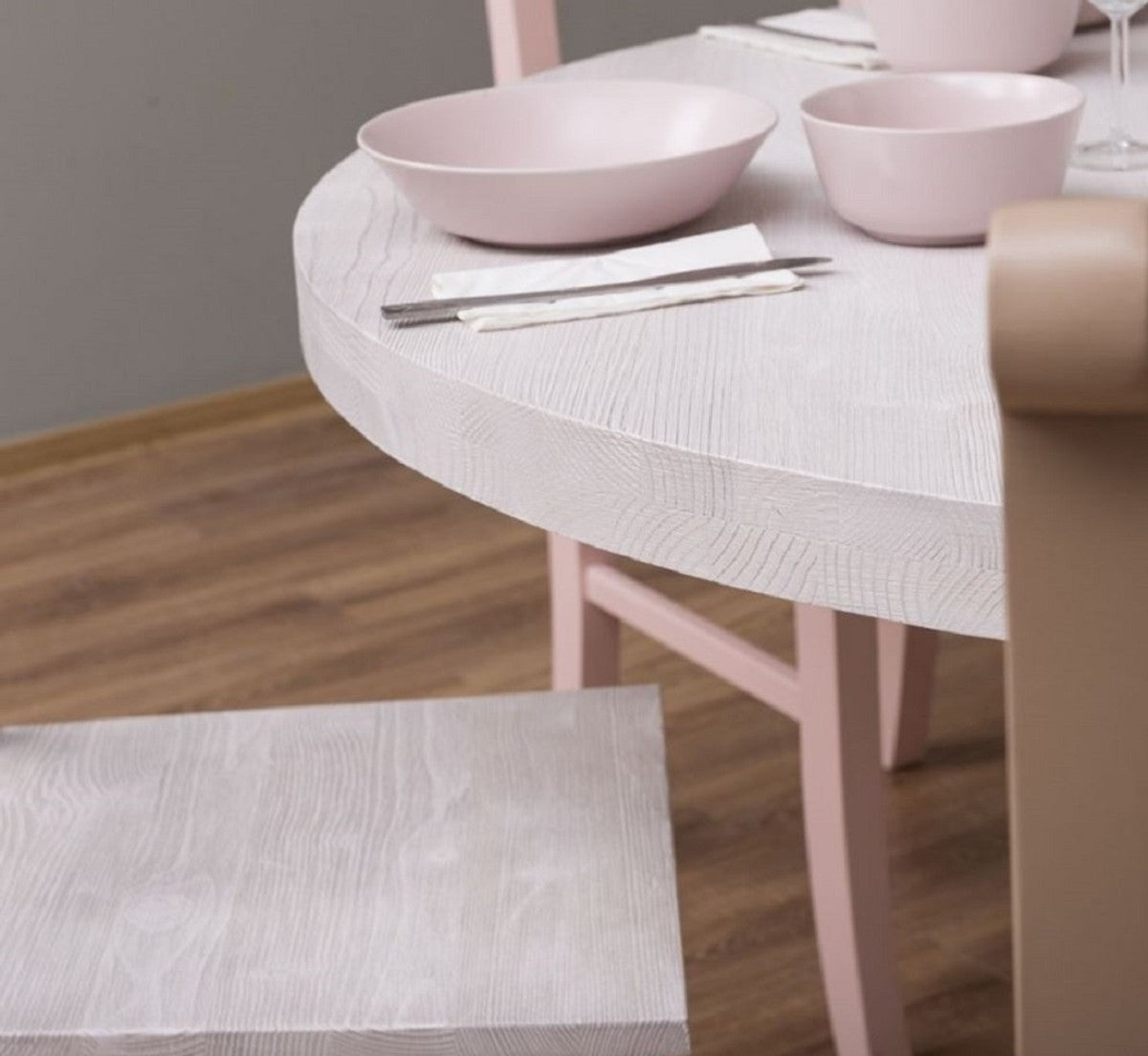 Landhausstil Esszimmer Möbel Set Hellgrau / Bunt - 1 Esstisch & 5 Esszimmerstühle - Massivholz Esszimmer Möbel - Landhausstil Möbel