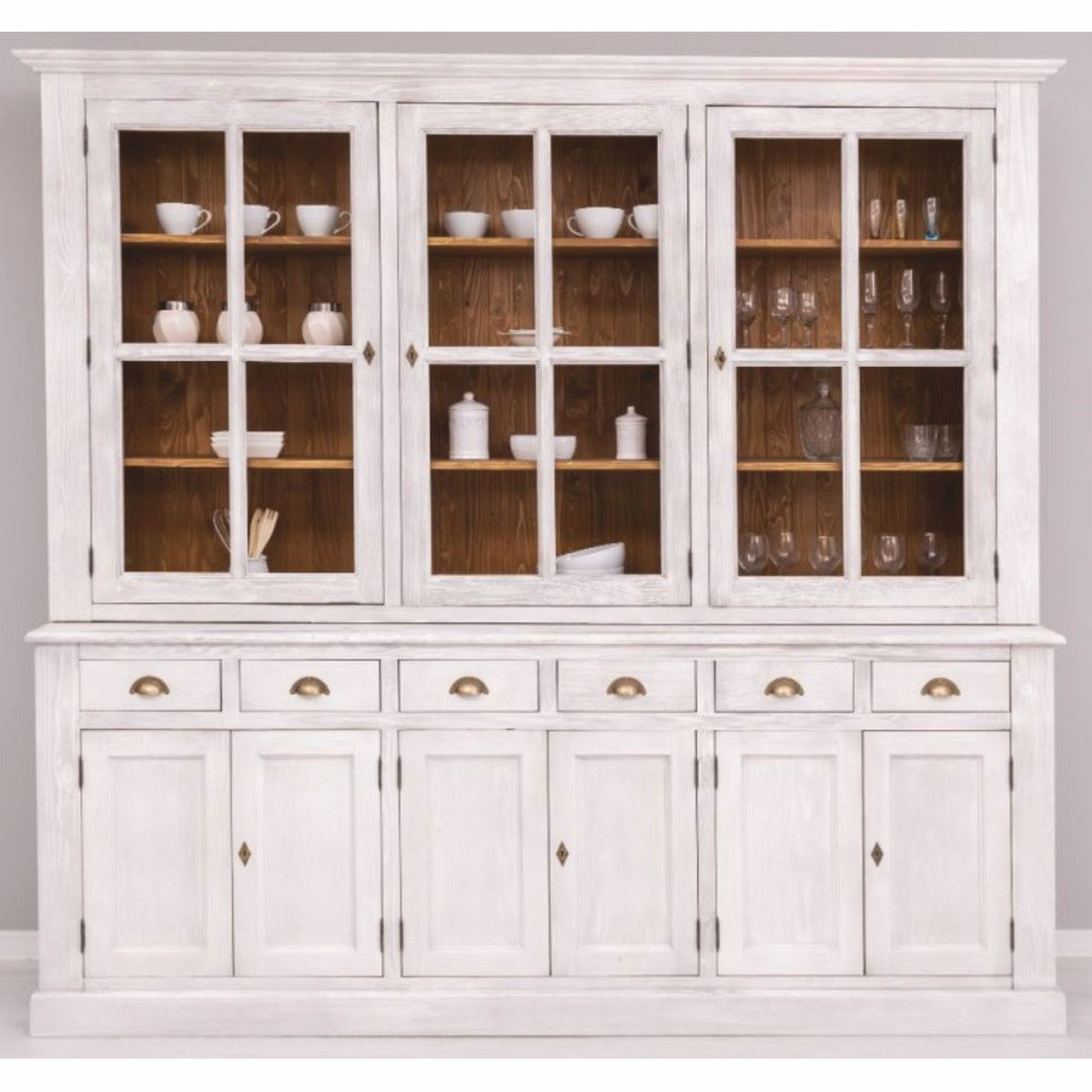 Landhausstil Esszimmer Schrank Hellgrau / Braun 245 cm - Esszimmer Möbel