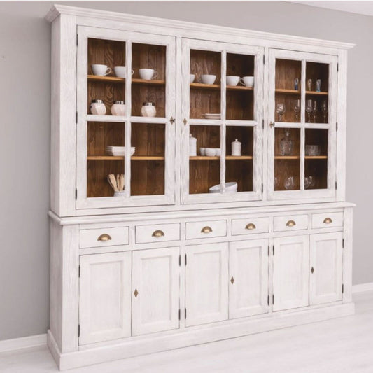 Landhausstil Esszimmer Schrank Hellgrau / Braun 245 cm - Esszimmer Möbel