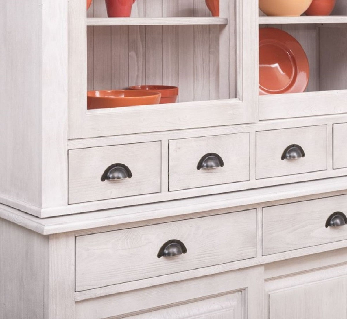 Landhausstil Esszimmerschrank Hellgrau 142 x 48 x H. 225 cm - Massivholz Küchenschrank - Landhausstil Esszimmer Möbel