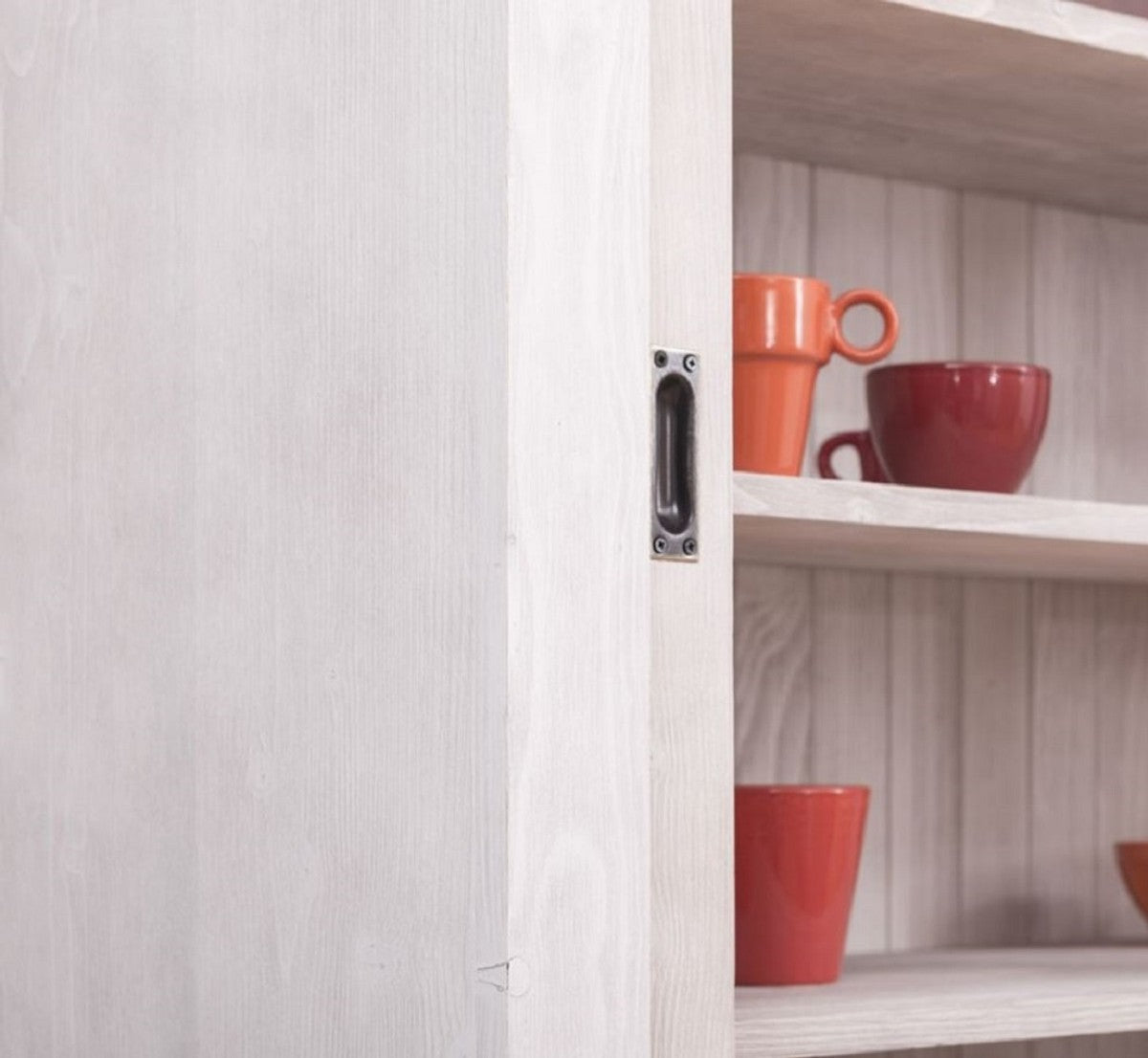 Landhausstil Esszimmerschrank Hellgrau 142 x 48 x H. 225 cm - Massivholz Küchenschrank - Landhausstil Esszimmer Möbel