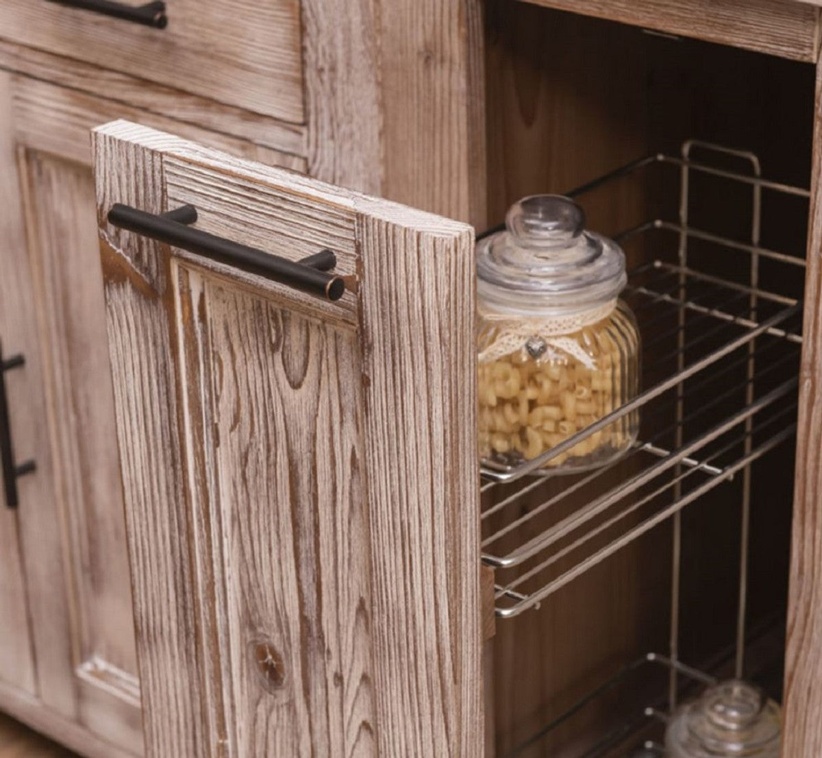 Landhausstil Einbauküche Naturfarben 387 x 65 x H. 90 cm - Massivholz Küchenzeile - Esszimmer Möbel im Landhausstil - Landhausstil Massivholz Einbauküchen