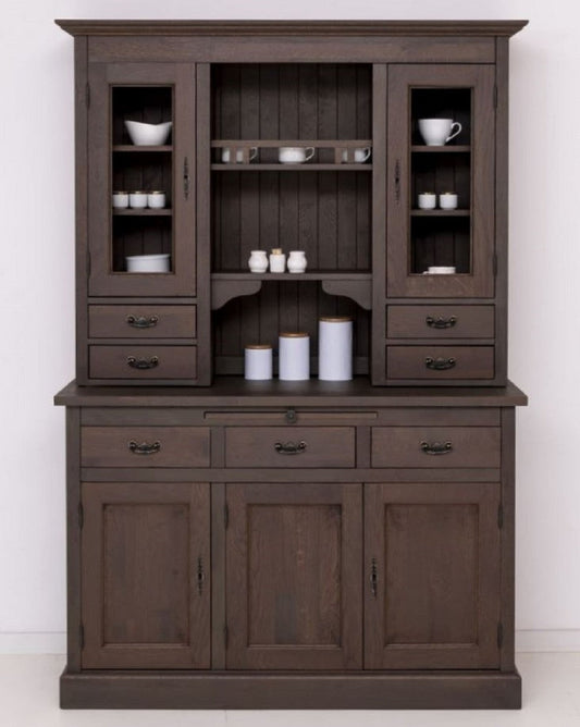 Landhausstil Esszimmerschrank Dunkelbraun 138 x 50 x H. 197 cm - Massivholz Küchenschrank - Esszimmer Möbel im Landhausstil - Landhausstil Esszimmer Einrichtung