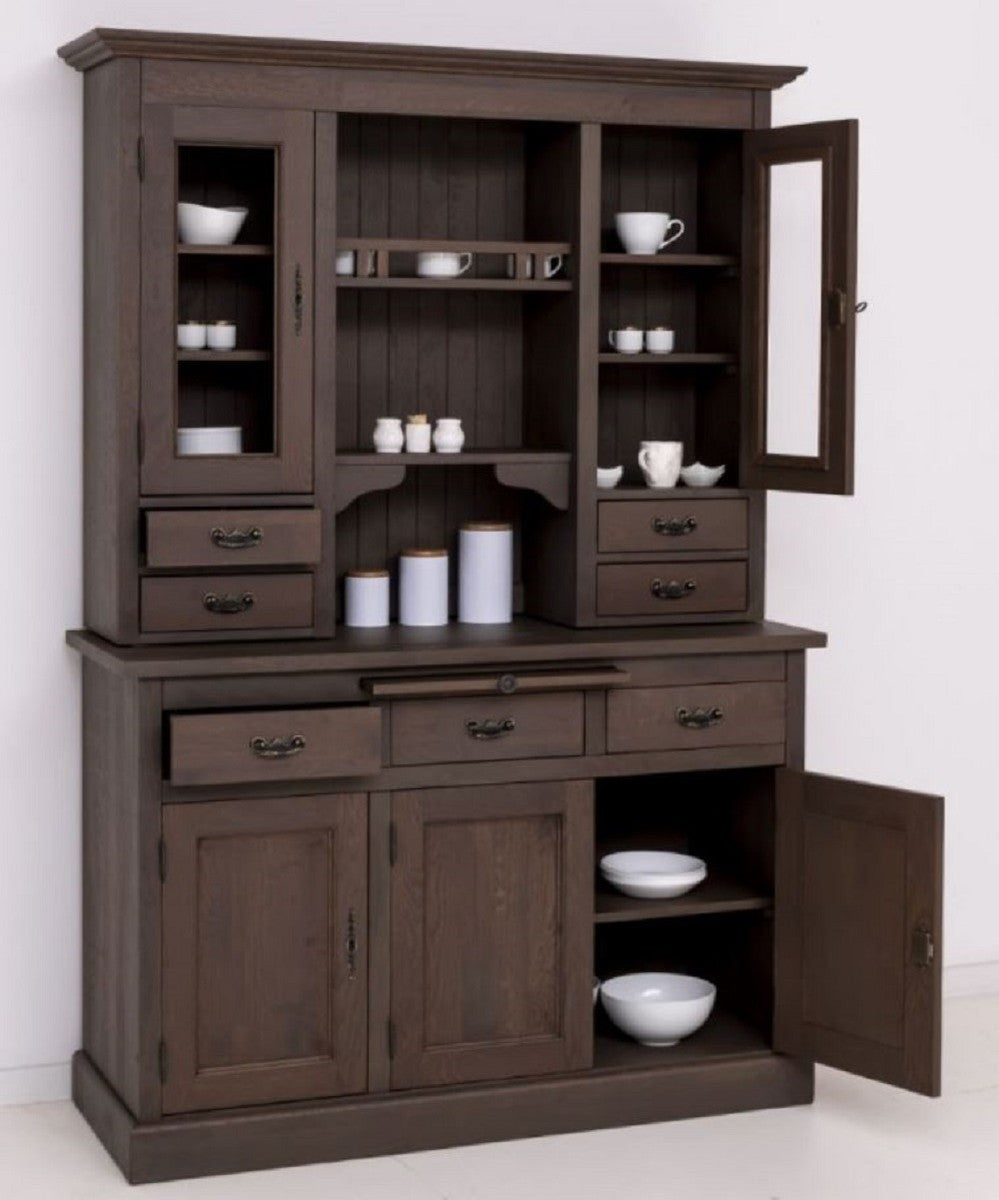 Landhausstil Esszimmerschrank Dunkelbraun 138 x 50 x H. 197 cm - Massivholz Küchenschrank - Esszimmer Möbel im Landhausstil - Landhausstil Esszimmer Einrichtung