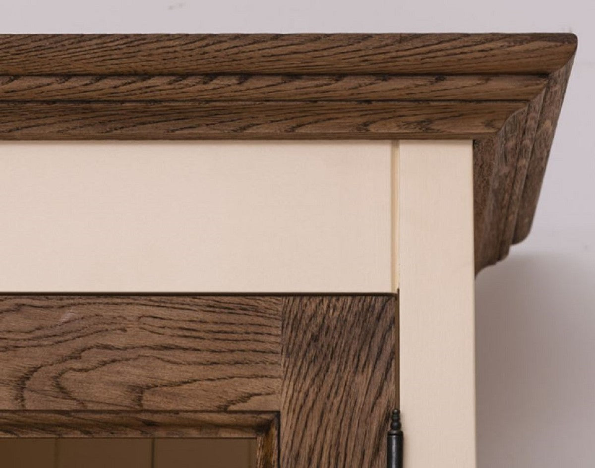 Landhausstil Esszimmerschrank Creme / Dunkelbraun 137 x 50 x H. 197 cm - Massivholz Küchenschrank - Esszimmer Möbel im Landhausstil - Landhausstil Esszimmer Einrichtung