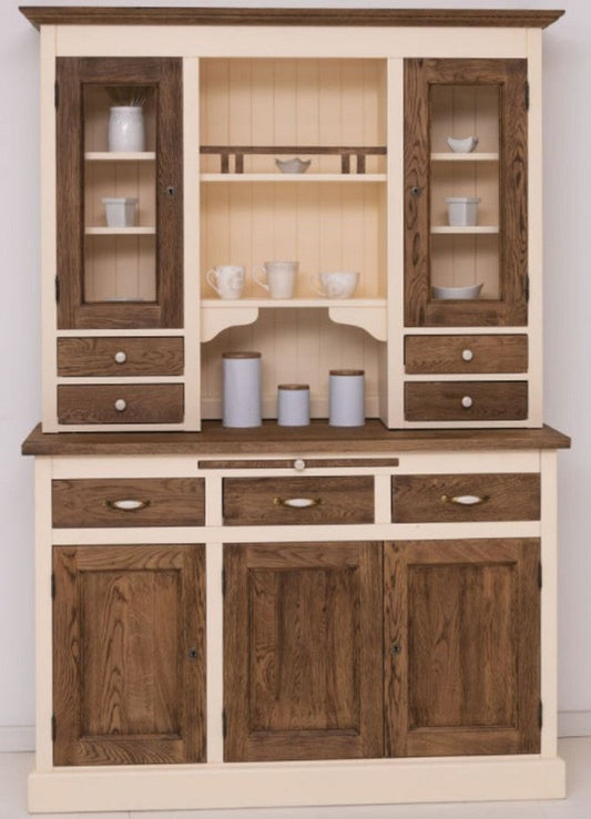 Landhausstil Esszimmerschrank Creme / Dunkelbraun 137 x 50 x H. 197 cm - Massivholz Küchenschrank - Esszimmer Möbel im Landhausstil - Landhausstil Esszimmer Einrichtung
