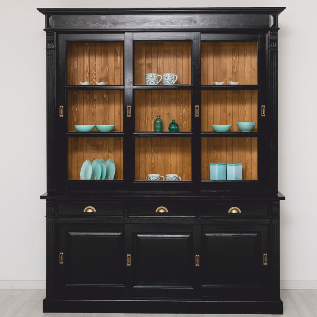 Landhausstil Esszimmer Schrank Schwarz / Braun 180 x 51 x H. 220 cm