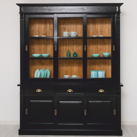 Landhausstil Esszimmer Schrank Schwarz / Braun 180 x 51 x H. 220 cm