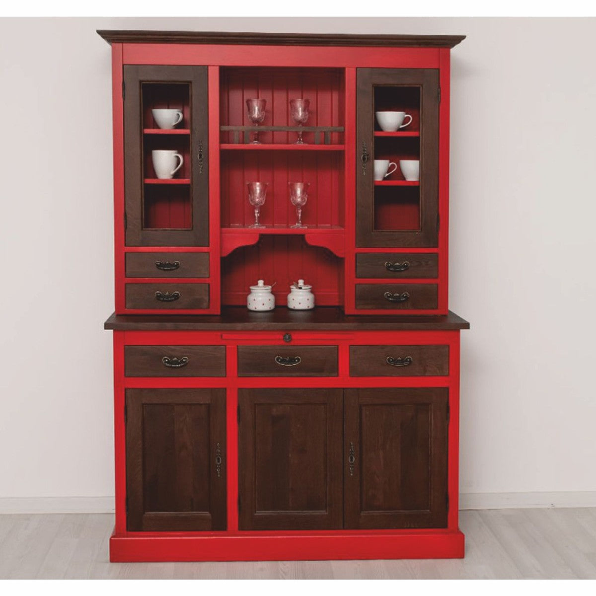 Landhausstil Esszimmer Schrank Rot / Dunkelbraun 138 x 50 x H. 197 cm - Esszimmer Möbel