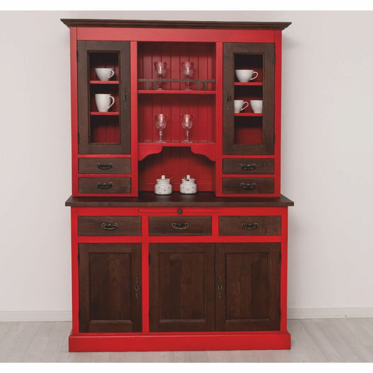 Landhausstil Esszimmer Schrank Rot / Dunkelbraun 138 x 50 x H. 197 cm - Esszimmer Möbel