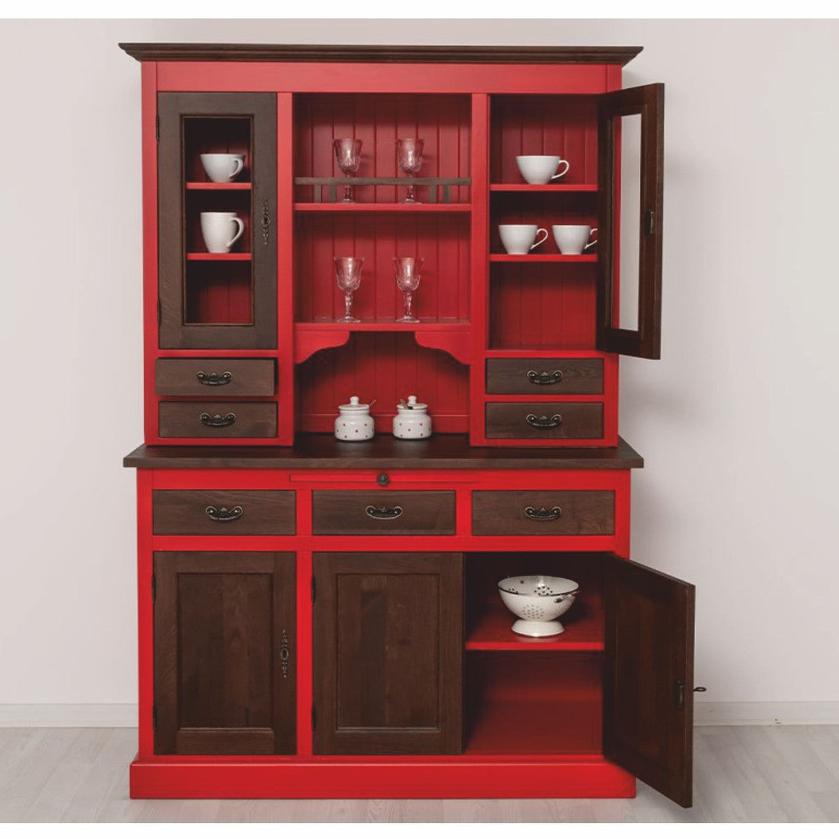 Landhausstil Esszimmer Schrank Rot / Dunkelbraun 138 x 50 x H. 197 cm - Esszimmer Möbel