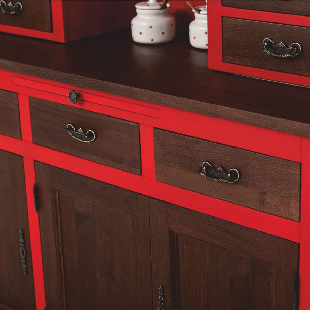 Landhausstil Esszimmer Schrank Rot / Dunkelbraun 138 x 50 x H. 197 cm - Esszimmer Möbel