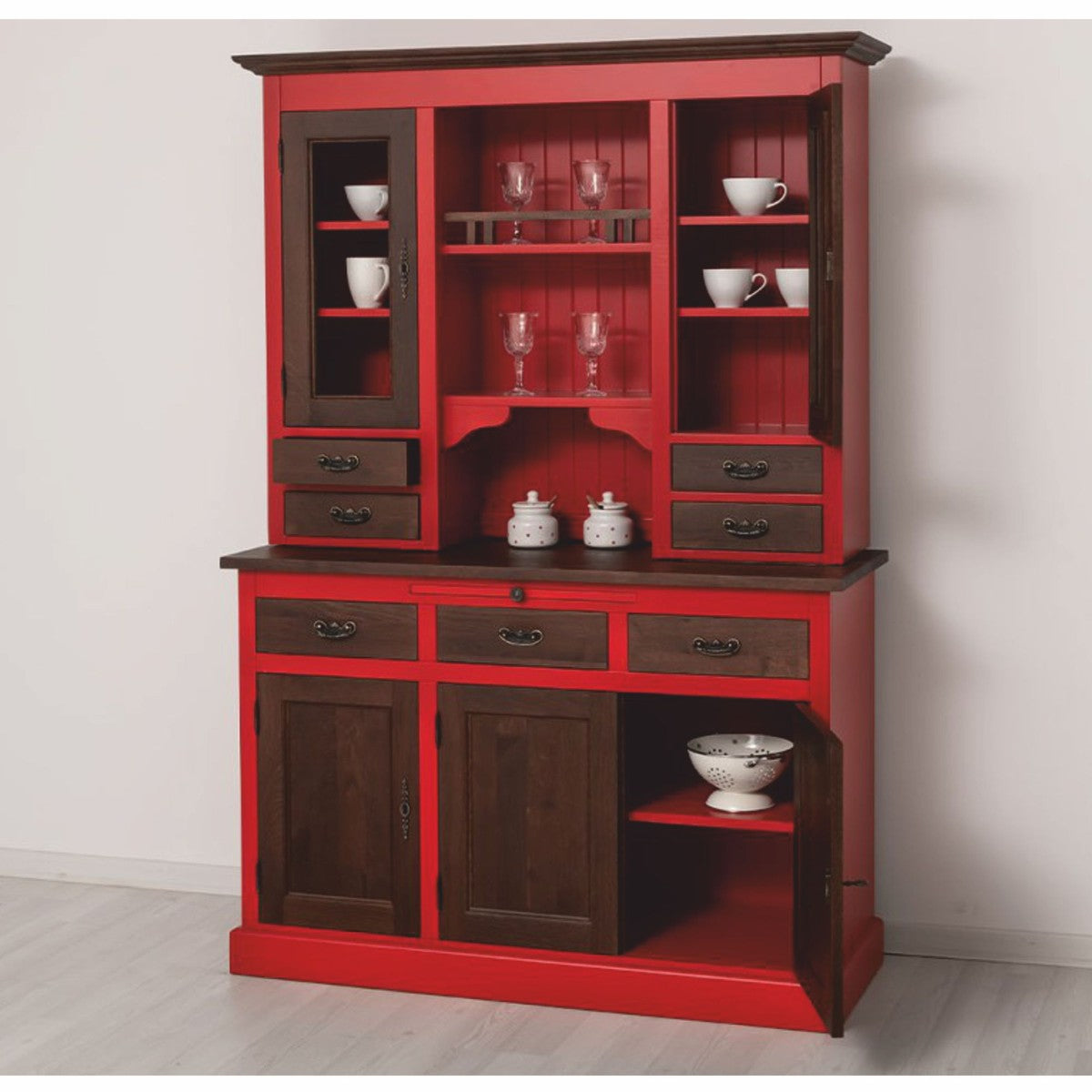 Landhausstil Esszimmer Schrank Rot / Dunkelbraun 138 x 50 x H. 197 cm - Esszimmer Möbel
