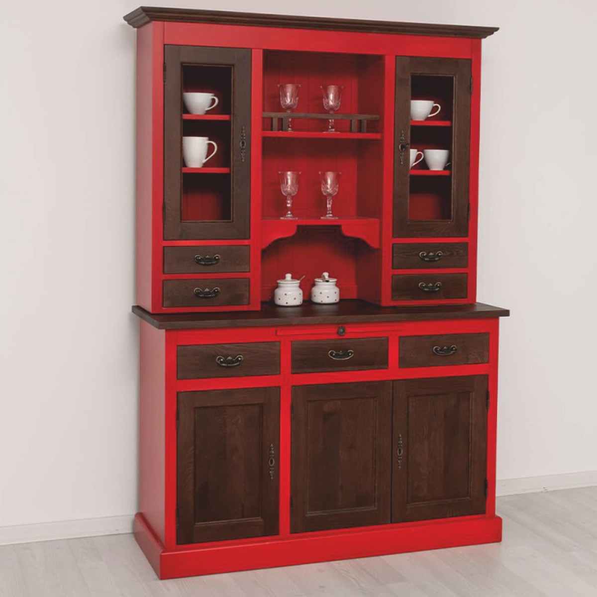 Landhausstil Esszimmer Schrank Rot / Dunkelbraun 138 x 50 x H. 197 cm - Esszimmer Möbel
