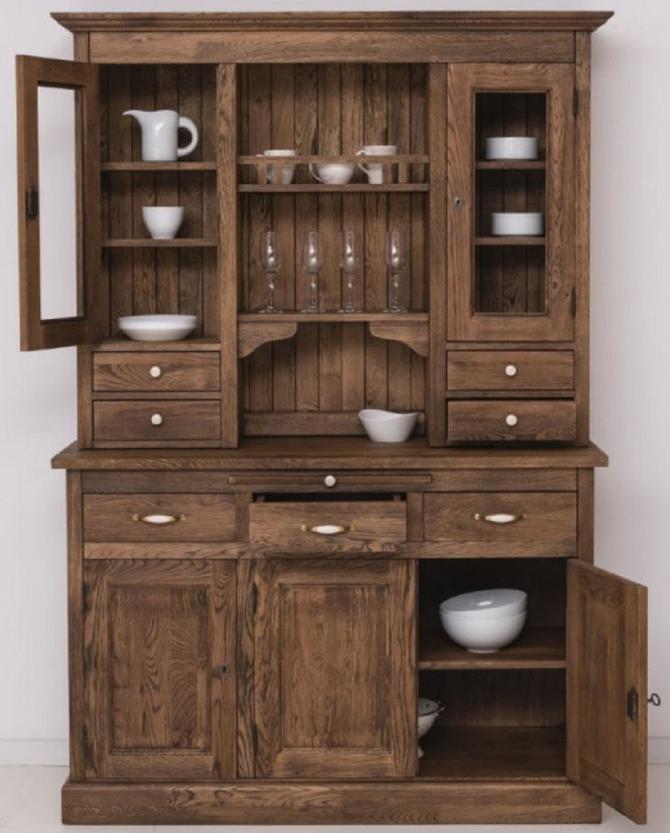 Landhausstil Esszimmerschrank Dunkelbraun 137 x 50 x H. 197 cm - Massivholz Küchenschrank - Esszimmer Möbel im Landhausstil - Landhausstil Esszimmer Einrichtung