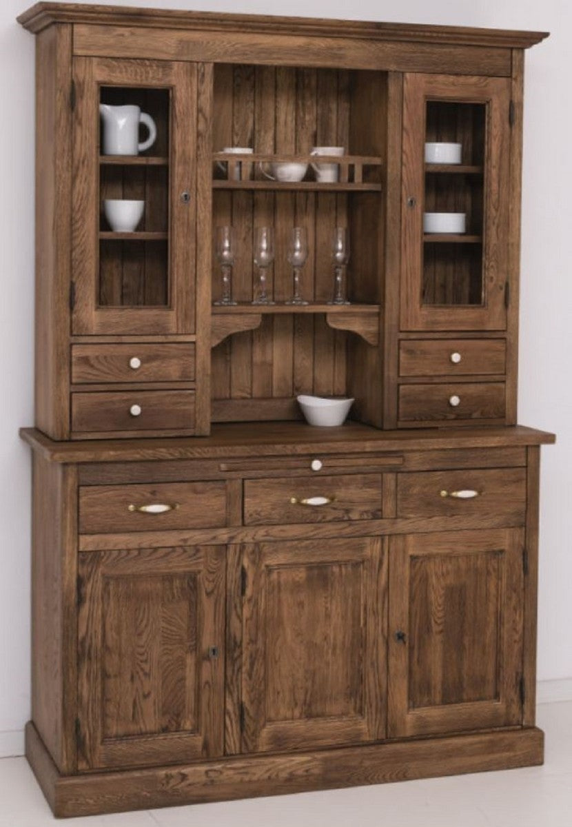 Landhausstil Esszimmerschrank Dunkelbraun 137 x 50 x H. 197 cm - Massivholz Küchenschrank - Esszimmer Möbel im Landhausstil - Landhausstil Esszimmer Einrichtung
